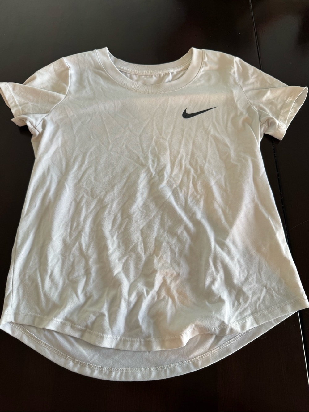 Nike White Short Sleeve Girls' Athletic Tee with Black Swoosh